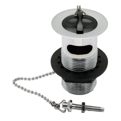 PEERLESS Basin Waste Slotted (Brass Body, Plastic Back Nut, Poly Plug with chain) - Chrome