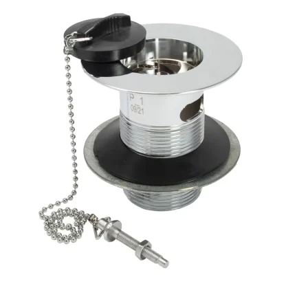 PEERLESS Sink Waste 'Belfast' Slotted (Brass Waste, Metal Back Nut, Poly Plug, Ball Chain & Stay) - Chrome