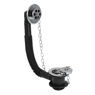 PEERLESS Bath Combination Overflow Waste Centre Screw (Brass Plug, Brass Flange, Brazed Link Chain) - Chrome