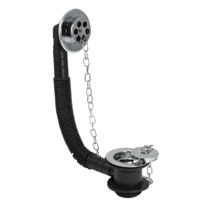 PEERLESS Bath Combination Overflow Waste Centre Screw (Brass Plug, Brass Flange, Brazed Link Chain) - Chrome
