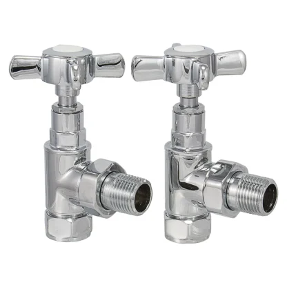 Edwardian Towel Rail Radiator Valve Chrome Angled (Pair)