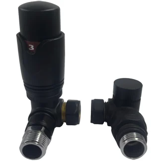 Thermostatic Corner Radiator Valve Matt Black (Pair)